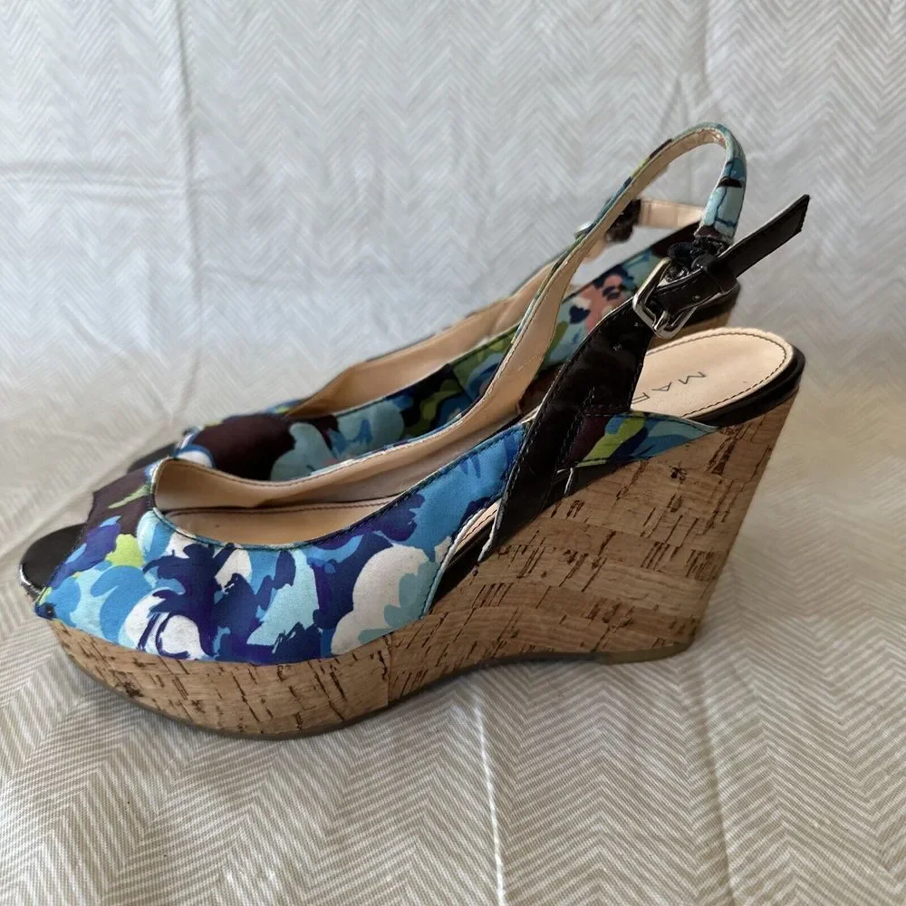 Marc Fisher Shoes Wedges‎ Peep Toe Heels Floral Cork Womens 6.5
